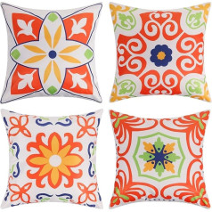 Pyonic Outdoor Waterproof Cushion Covers for Patio Furniture, Decorative Boho Cushion Covers 18 x 18 Inch Floral Print for Patio Tent Couch Garden 4 Pack Orange