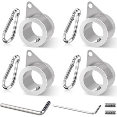 BonyTek 4 Pieces Aluminum Alloy Flagpole Rings 360 Degree Rotation Mounting Rings with Carabiner for 3/4 to 1 Inch Diameter Flagpoles (Φ 1 inch, Silver)