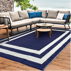 Reeple Outdoor-Teppich, wasserdicht, 1,8 x 2,7 m, wendbar, Terrassenteppich, Wohnmobil, Campingteppich, Kunststoff-Strohteppich, für Balkon, Picknick, Strand (Blau, Weiß)