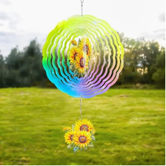 Sonnenblumen-Windspiel zum Aufhängen, für den Außenbereich, ästhetische Edelstahl-Windskulptur, 30,5 cm, Metall-Windspiel, Terrasse, Rasen, Hof, Balkon, Kunst, Außendekorationen für Frauen, Mutter