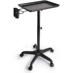 Hairdressing Trolley, Hairdressing Trolley, Work Trolley, Aluminium Trolley, Beauty Tray, Height Adjustable, with Metal Ring and 2 Cups, for Salons, Shops (Black)