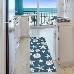 SUPERIOR Runner Indoor Outdoor Coastal Rug Nautical Floor Decor for Patio Pool Kitchen Living Room Bedroom Jute Backed Seashell Starfish Makena Collection 70x200