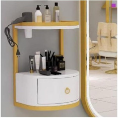 JvFbjLF Salonwagen Salonwagen mit EIN-/zweilagiger Schublade Friseurwagen Haartrocknerständer Rollwagen Wandmontierte Salonschränke Lagerwagen aus Metall(Gold-a,40x35x54cm)