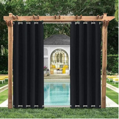 WOCAO Outdoor Curtains, Waterproof Blackout Curtain with Eyelets Top and Bottom, Outdoor Curtains with UV Protection, Water-Repellent, Opaque Pavilion Garden Patio Privacy Screen Curtains