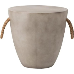 HOMPUS Concrete Side Table Outdoor Light Grey Modern Side Table 17 Inch Round Coffee Table with Rope Handle Garden Stool Decoration for Garden Indoor Living Room