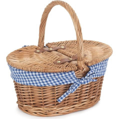Wicker Willow Childs Light Steamed Finish Blue Check Oval Picnic Basket