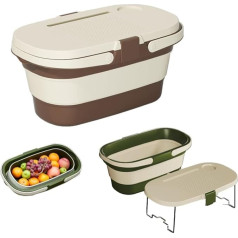 Camping Outdoor Foldable Picnic Dish Rack with Lid Table Plastic Storage Baskets Portable Foldable Large Capacity Car Boot Organizer (Dark Coffee and Light Coffee)