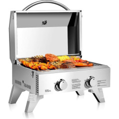 Giantex Propan-Gasgrill für den Tisch, Edelstahl, 2-flammig, mit klappbarem Bein, 20.000 BTU, perfekt für Camping, Picknicks oder jeden Außenbereich, 55,9 x 45,7 x 38,1 cm, silberfarben