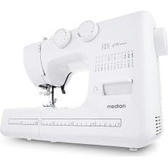 MEDION SM60 Free-Arm Sewing Machine (60 Watt, 60 Different Stitch Patterns with Buttonholes, LED Sewing Light, Automatic Threader, Reverse Button, Thread Cutter, MD10689) White