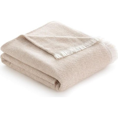 Todocama - Extra Soft Cotton Striped Blanket Multipurpose Bedspread Sofa Bed Decorative Cover and Neckerchief (Sand Beige, 180 x 240 cm)