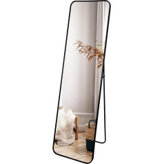 EXYGLO Full Body Mirror 140 x 40 cm, Round Standing Mirror or Wall Mirror with Black Aluminium Frame, HD Continuous Dressing Mirror for Hallway, Living Room, Bedroom and Dressing Room