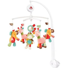 Fehn 074291 Safari Music Mobile, Music Box Mobile with Colourful Safari Animals to Listen & Marvel, Brahms Lullaby Melody, For Bedside for 0-5 Months Babies, Height: 65 cm, Diameter 40 cm