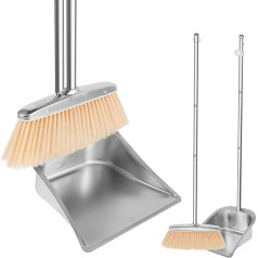 Long Handled Dustpan 46.5 Inch Dustpan and Dustpan Vertical Stainless Steel Heavy Duty Durable Broom Dustpan Set for Home and Outdoor Use (118cm)