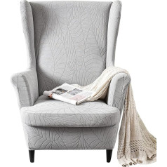 Wingback Chair Covers 2 Pieces Set - 2 in 1 Design Armchair Covers Solid Soft Back Cover Stretchy Wing Chair Slipcover Furniture Protector for Living Room Bedroom Hotel (Light Grey)