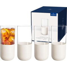 Villeroy & Boch Manufacture Rock Blanc Long Drink Cups Set of 4 Glasses for Cocktails and Mocktails, 300 ml, Crystal Glass, Matt White Slate Effect