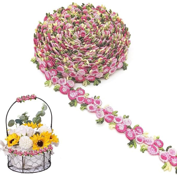 5 Yard Floral Lace Border Flowers Lace Ribbon Rose Embroidery Lace Trim Embroidery Decorative Ribbon Border Ribbons Flower Ribbon Borders and Ribbons for Sewing, for Embellishments, Clothing, DIY