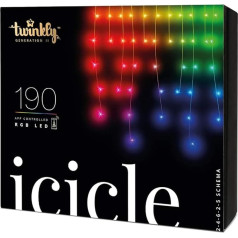 Twinkly Icicle 190 LED RGB, LED-Kaskadenlichter für Draußen und Drinnen, Smarte LED-Lichterkaskade RGB, Kompatibel mit HomeKit, Alexa, Google Home, IP44, App-Steuerung, Transparentes Kabel, 5.5m