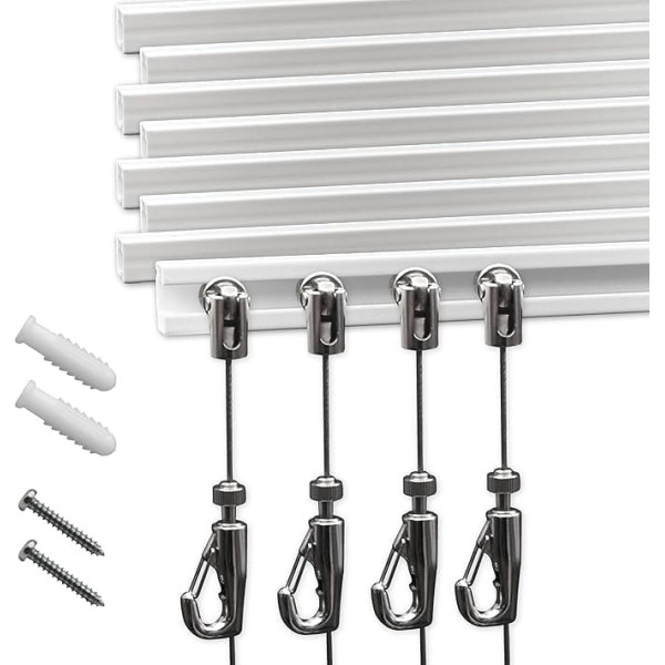 Picture Rail Hanging System - 8 Pack Picture Hanging Kit Including 8 Pieces 24 Inch Picture Rails, 8 Pieces 2M Picture Hooks for Hanging Pictures, Elegant Art Hanging System for Gallery, House