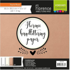 Florence Smooth Hand Lettering Paper Pad, White, Ivory, Kraft Brown and Black, 216 gsm, 60 Pack, Square, 12 x 12 inches, for Watercolor Painting, Hand Lettering and More