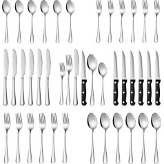 Soleebee Cutlery Set for 6 People, 36 Piece Stainless Steel Cutlery Mirror Polished with Steak Knife Fork Spoon, Dishwasher Safe Cutlery Set for Home, Wedding, Banquet