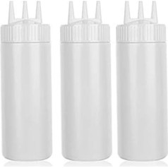 beyonday Squeeze Bottles for Condiments, 3 Holes Ketchup Mustard Dressing, Squeeze Bottles Salad Sauce Condiments Cream Squeeze Bottles for Kitchen Restaurant Bakery (16 oz, White)