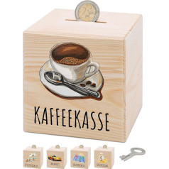 Bärenfreunde® - Personalised Children's Money Box Made of Wood with Metal Lock - Money Box with Name with Child-friendly UV Print to Save Children's Dreams (Coffee Cashier)