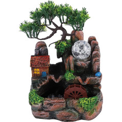 Indoor Fountain with Plants Simulation Resin Desktop Fountain, Rock Garden Decoration, Atomising Home Ornament Decoration with LED Light, Easy Installation for Praying Family