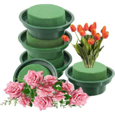 Foam Block with Tray, 5 Pieces DIY Flower Arrangement Set, Wet Cylinder Trays, Round Flower Sponge with Bowl for Weddings and Florists, Flower Funerals, Craft Supplies