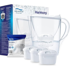 Aqualogis Water Filter Light Grey Including Filter Cartridge - Filter in Modern Design to Reduce Limescale, Chlorine & Taste-Disturbing Substances (White + 3 Pure+)