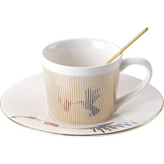 Anamorphic Tea Cups and Saucers, Perfect Porcelain Tea Cups for Espresso, Coffee, Cappuccino, Milk or Tea Time (Gold Hummingbird)