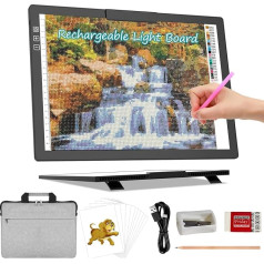 JSKLAMP A4 Rechargeable Light Board for Drawing with Bag, Light Board with Top Clip, Light Board Drawing, LED Light Pad with Adjustable Brightness for Diamond Painting, Sketching