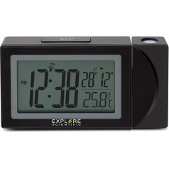 Explore Scientific RDP1002 Radio-Controlled Clock with Projection Time, Alarm with Snooze Function, USB Port for Charging Phone, Backlight, Black