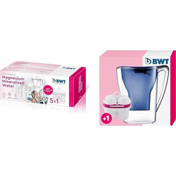 BWT Magnesium Mineralized Water Filter Cartridges, Plastic, White, Pack of 6 (1 Pack), 6 & 815073 - Penguin Table Water Filter - 2.7 L, Dark Blue - Water Filter Jug with 1 Filter Cartridge