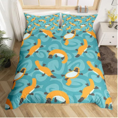Funny Platypus Duvet Cover Double Bed Kids Bedding Cute Cartoon Animals Duvet Cover for Boys Teens Girls Cartoon Platypus Bedspread 3 Pack Abstract Artwork