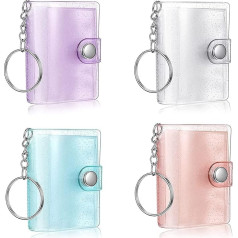 Pack of 4 Mini Photo Album, Photo Keyring, Small Photo Album, 20 Pockets, Personalised Photo Keys, Accessories, 2 Inch Photo Storage, Portable Photo Albums, Gift Idea, Transparent, blue, pink,