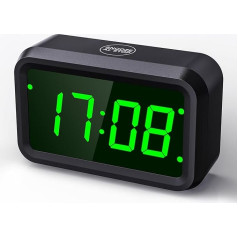 KWANWA Digital Alarm Clock, No Ticking, Digital Alarm Clock, Battery Operated Alarm Clock, LCD or LED Display, Snooze Duration, Adjustable Brightness for Deep Sleepers, Children, Adults (Black - Green