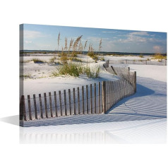 Sand Dune Canvas Art Sea Fence Seascape Prints for Living Room Bedroom Beach Painting Framed Wall Art Coastal Landscape Room Decorations Artwork Ready to Hang (12x18inch)