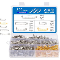 Pack of 500 Bar Pins Brooch Pin Safety Pin, Brooch Pins for DIY Crafts for Jewellery Making, Crafts, Badges, 4 Sizes