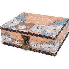 Wooden and Leather Treasure Chest with Lid and Lock Decorative Jewelry Storage Box for Girls Women Birthday Wedding Nursery Office Home Decor