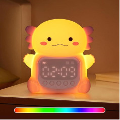 Axolotl Alarm Clock with Night Light for Children, 7 RGB Colours, Cute Alarm Clock for Bedroom, Ok to Wake Alarm Clock, Silicone Animal Table Lamp for Teenage Girls and Boys