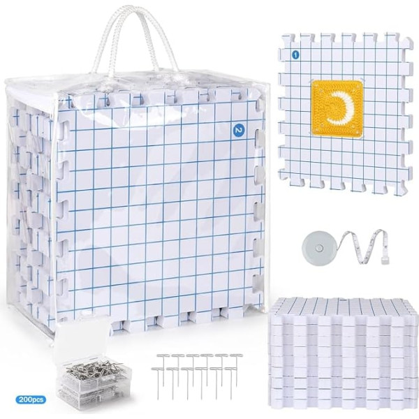 Katech 33 cm / 12.9 inch clamping mats for filigree work and tip, 9 pieces lattice work collocatable clamping mats for handmade crochet knitting, blocking mats tensioning granny square, with 200