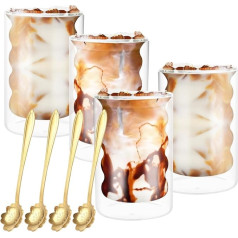 4 Pack Double Wall Coffee Cups 330ml, 8*12cm, Double Glass Coffee Cups with Spoons, Insulated Latte Mugs, Borosilicate Heat Resistant Coffee Cups for Coffee, Tea, Milk, Juice, Ice Cream