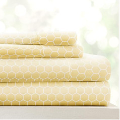 Einfach Soft 4-Piece Honey Pattern Bed Sheet Set, Yellow, Full Size