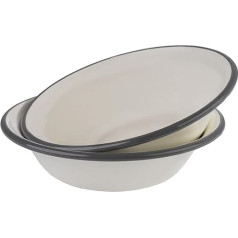 APS 98669 Set of 2 Enamel Bowls Diameter 16.5 cm Enamelled Sheet Steel Cream White with Grey Edge