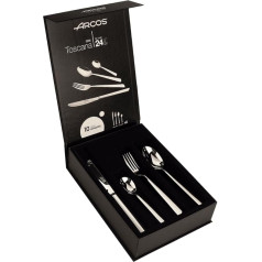 Arcos Serie Toscana - Geschenkbox Besteck-Set 24 Stück (6 Messer + 12 Löffel + 6 Gabel) - Monoblock aus einem Stück Edelstahl Farbe Silber