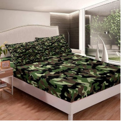 Camouflage Duvet Cover Set Hidden Force Army Green Bed Sheets Retro Camouflage Printed Modern Marble Texture Fitted Sheet Bedroom Collection 3 Pieces Twin Size