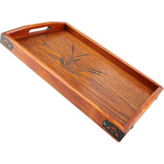 Wooden Tray with Handles, Large Wooden Serving Tray, Decorative Serving Tray with Orchid Pattern, Kitchen Tray for Breakfast, Serving Plates, Rectangular for Cafés and Restaurants