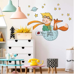 Kina - R00579 Wall Sticker Child Ecological Hypoallergenic Soft Fabric Effect Repositionable Fable Little Prince Wall Decoration Newborn Nursery Self-Adhesive Wallpaper