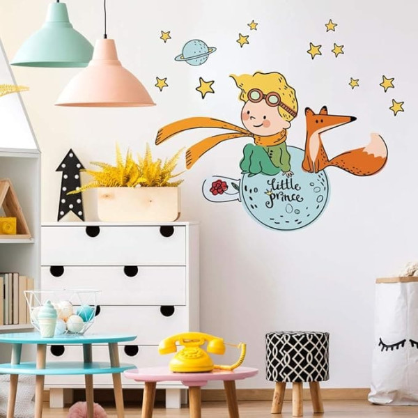 Kina - R00579 Wall Sticker Child Ecological Hypoallergenic Soft Fabric Effect Repositionable Fable Little Prince Wall Decoration Newborn Nursery Self-Adhesive Wallpaper