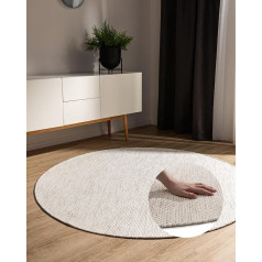 benuta Basic Hand-Woven Cotton Rug Ron – Cream 120 cm Round – Hand-Woven Rug Made of 100% Cotton – Round & in Style: Plain, Minimalist, Natural Living – Easy Care for Living Room Bedroom